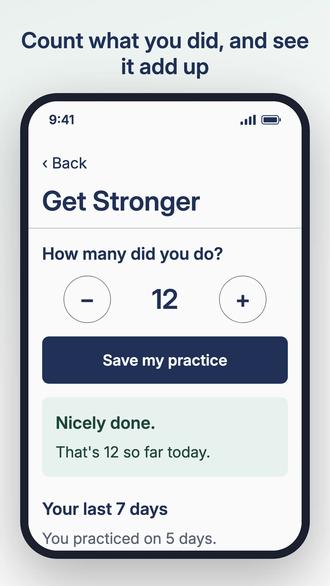 Counting what you did on the Get Stronger screen