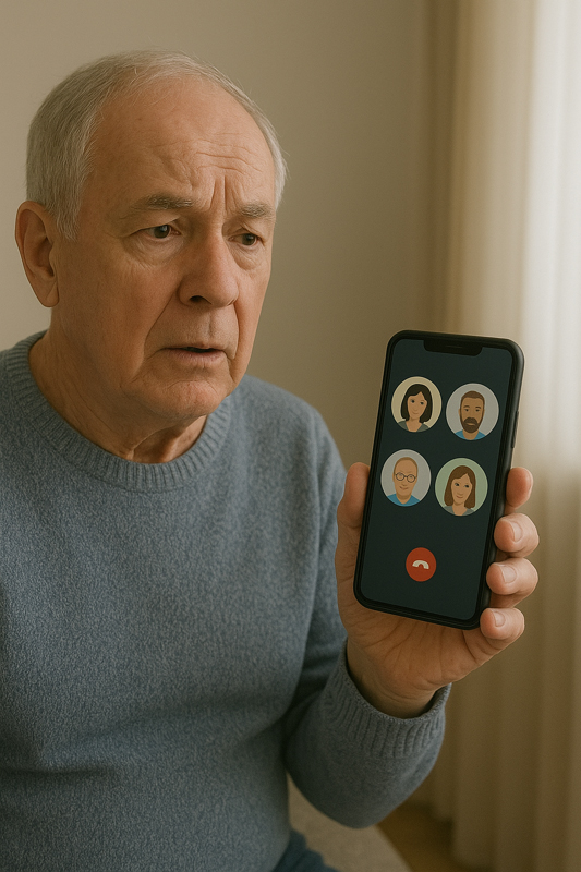 image of older adult on group audio call