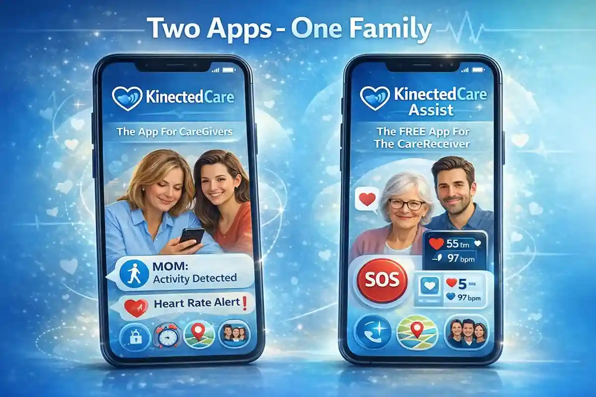 Image of busy middle-age woman caring for her mother who lives alone in a different town